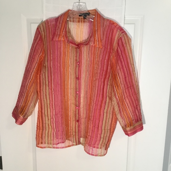 Notations Ladies Sheer Button Down Blouse Multi Color Size L - Picture 1 of 3